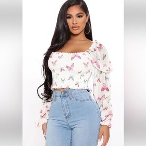 Fashion Nova Sweet Darling of Mine Butterfly Crop Top